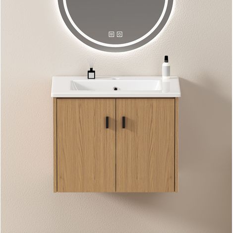 Mobile lavabo 60,8x46,8x46,48 cm in ceramica/MDF rovere chiaro, 2 ante – MEUBLIV (1/5)