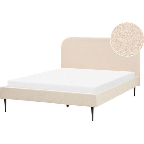 Bed Boucle FLAYAT 140 x 200 cm (EU Double) Light Beige