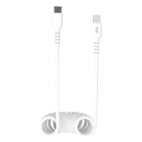 Câble USB-C vers Lightning M2 TEC QH-C110, charge rapide 2,4 A, 1 m, enroulable - Blanc (1/2)