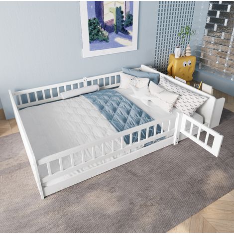 lit 140x190 enfant avec rangement pin blanc HAVRYA (1/5)