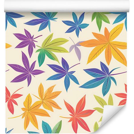 Bunte Hanfblatt-Tapete in Creme, Gold und Blau, 50 x 1000 cm (1/5)