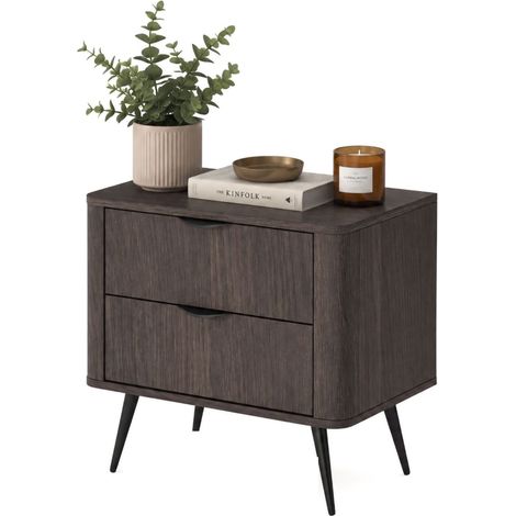 Nachttisch Gasi, 2 Schubladen, 1 Ablage, Schiebemechanismus, 63x38x55h cm Nussbaum Braun