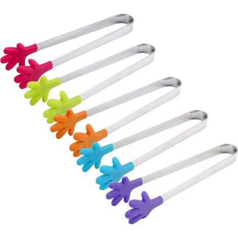 Mini Hand Shaped Tongs Kitchen Tongs Sugar Silicone Tongs 5 Pieces Multifunctional Food Candy Ice Tongs Kitchen Gadgets Stainless Steel Food Tongs (1/5)