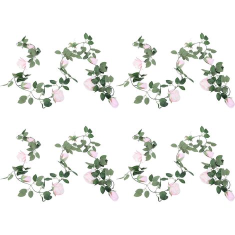 Girlande aus 4 künstlichen Rosen, 2,4 m lang, 9 Köpfe, mit biegsamen grünen Blättern, hellrosa, ideal zum Dekorieren von Hochzeiten, Partys und Gärten. (1/5)