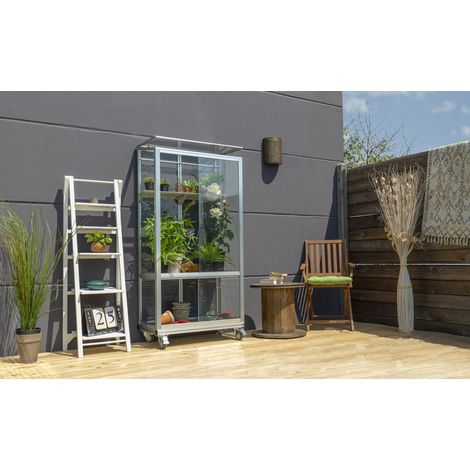 Vitavia Balkon- und Anlehn-Gewächshaus "Stad", aluminium eloxiert, 3 mm ESG mit Rollfundament (1/4)