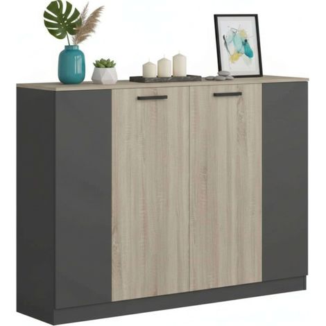 Buffet de bureau de style industriel Nibis en chêne Sonoma et anthracite 160 cm (1/5)