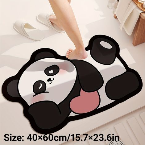 Tappetino da bagno super assorbente, morbido e antiscivolo per docce, vasche da bagno e porte esterne, con una simpatica stampa di panda. (1/4)