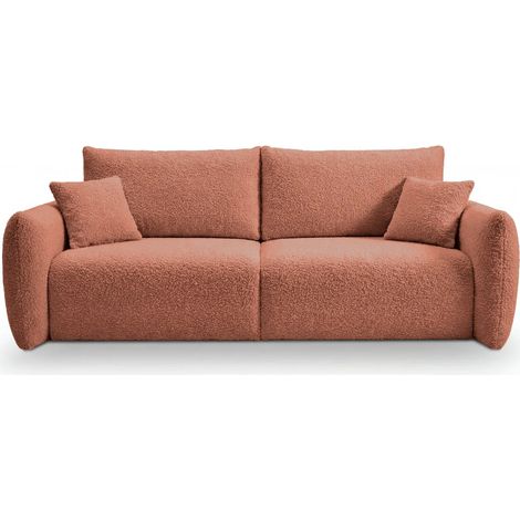 ELIO - Canapé convertible tissu bouclette 3 places - Terracotta