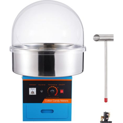 Machine à barbe à papa électrique 1000W, bol en acier inoxydable, avec couvercle, cuillère à sucre et tiroir. Idéale pour fêtes d'enfants et familial, bleu. (1/5)