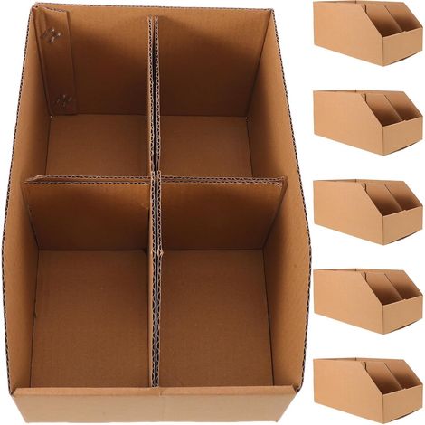 Lot de 6 boîtes de rangement en carton ondulé : boîtes d'emballage en carton avec séparateurs, paniers de rangement pour étagères, bureau, salle de classe, entrepôt (1/5)