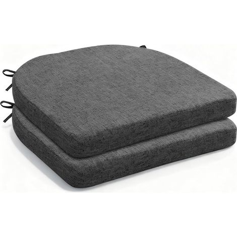 Set mit 2 Outdoor-Stuhlkissen, 42 x 43 cm, Sitzkissen für Gartenmöbel, wetterfest, mit Bändern, dunkelgrau