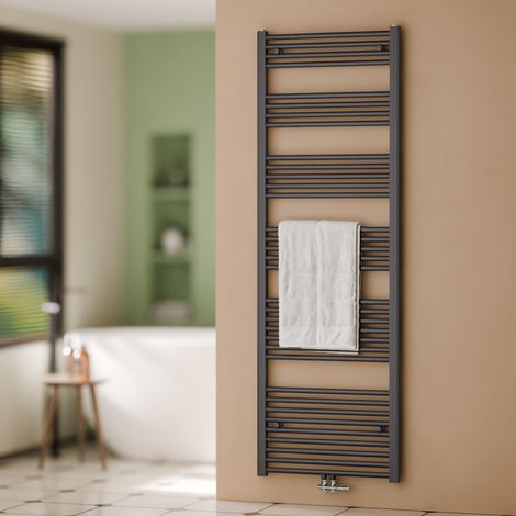 S'Afielina – Sèche-serviette eau chaude courbé 180x60 cm 860W – Raccordement central – Couleur anthracite – Pour séchage efficace des serviettes - 860Watts