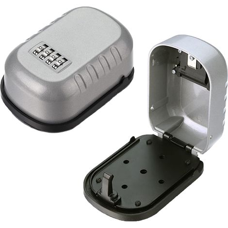 Lntyq Boîte de rangement amovible et étanche avec combinaison à 4 chiffres réinitialisables - Fixation murale - Pour clés de maison, de voiture - Argenté