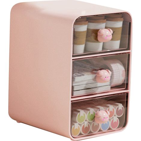 Trousse de Rangement Cosmétiques Tiroir, Boîte à Maquillage Étagère de Bureau Panier pour Étudiant Dormoir Maison, Rose Cochon Petit (1/5)