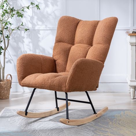 Sillón mecedora de borreguito 65x77x90 cm - silla mecedora para lactancia bebé salón con bolsillo lateral y patas de madera maciza - marrón (1/5)