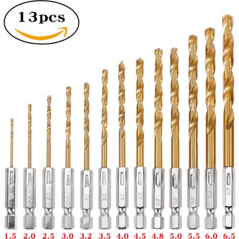13-teiliges Schlagbohrer-Set, HSS-Titan-beschichteter Spiralbohrer mit Sechskantschaft für Metall, Stahl, Holz, Kunststoff, Schnellwechsel-Design (1/5)