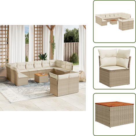 The Living Store 13-tlg. Garten-Sofagarnitur mit Kissen Beige Poly Rattan - Gartenmöbel Set - PE-Rattan Möbel - Outdoor Sofa - Lounge Set - Esstisch (1/5)