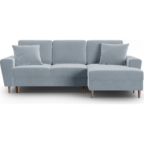 Canapé-lit d'angle droit + box 4 places en velours bleu clair (1/5)