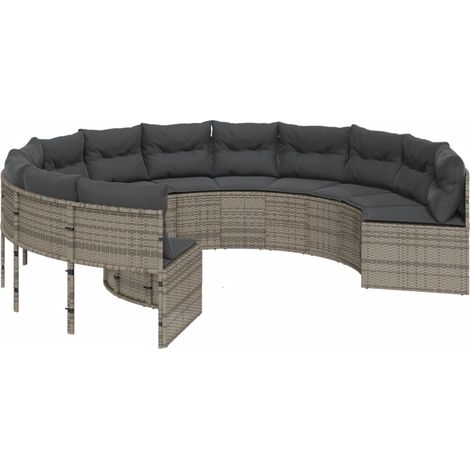 Maison Exclusive - Divano da Giardino con Cuscini Circolare Grigio in Polyrattan