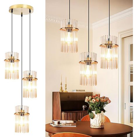 GBLY Pendelleuchte 3 Flammig Hängelampe Esstisch Rund Gold E27 Glasschirm Ø 16 Für Esszimmer Küche Wohnzimmer Cafe Bar Ohne Leuchtmittel (1/5)