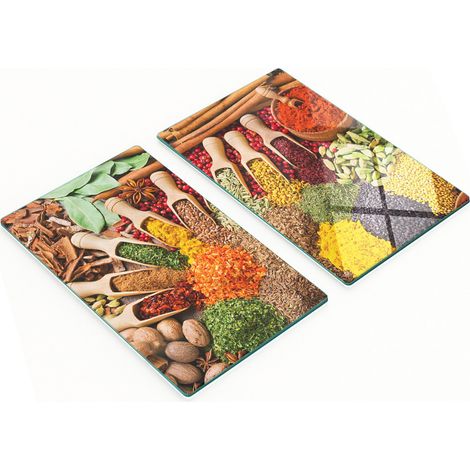 Robuste und stilvolle Glasschneidebretter mit farbenfrohem Gewürzmuster, 2 x 30 x 52 cm (1/5)