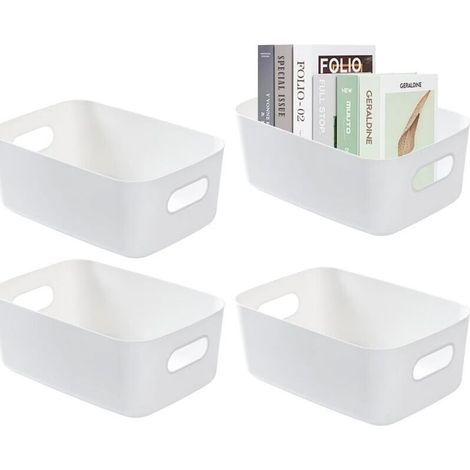 Boîte de rangement blanche, lot de 4 boîtes de rangement, boîte de rangement en plastique, panier en plastique, boîte d'organisation multifonctionnelle, convient pour cuisine, salle de bain, armoire ( (1/4)