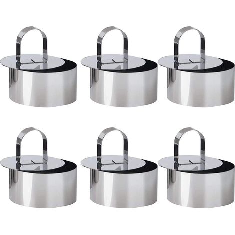 6 runde 8-cm-Ausstecher, Tortenringe aus Edelstahl, Mousse-Ringe mit Stopfer, professioneller Keksausstecher (1/5)