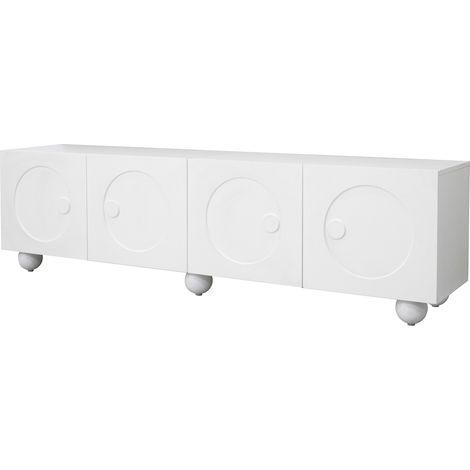 Meuble TV blanc mat avec portes à relief 3D, 180,5 x 38 x 50 cm (1/5)