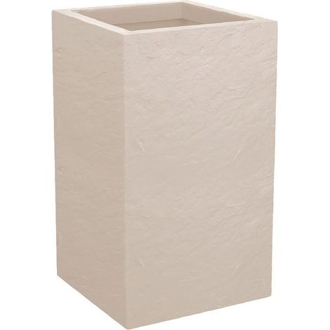 EDA – Pot carré haut décor pierre 29,5 x 29,5 x 49,5 cm – 36 L – Beige calcaire – Résistant aux UV et au gel – Système de rétention d'eau (1/5)