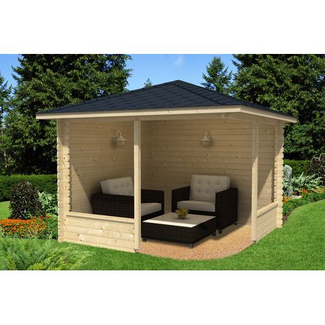 Alpholz 5-Eck Gartenlaube Maik-28 Gartenlaube aus Holz, Blockhaus mit 28 mm Wandstärke, Holzhaus mit Montagematerial (1/4)