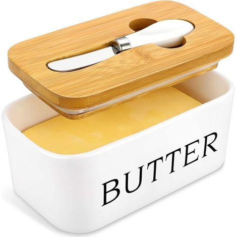 Grand beurrier avec couvercle et couteau, 650 ml en céramique avec joint en silicone pour comptoir, beurrier hermétique avec couvercles, boîte à beurre pour beurre, noix, fromage