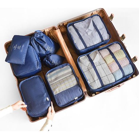 Boîte de rangement 8 sacs sac d'agent de voyage Cubic vêtements, chaussures et cosmétiques sac Navy (1/2)