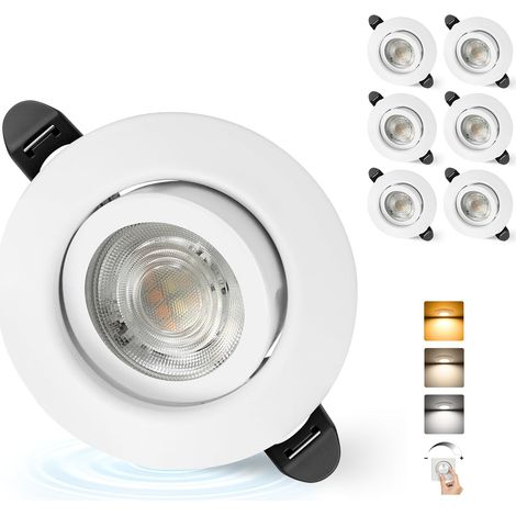 Spot LED Encastrable Dimmable 220V, 5.5W 600LM IP44 Spots LED Encastrable Extra Plat 68mm, 45° Orientable Spots de Plafond Blanc Chaud/Neutre/Froid Spot Salle de Bain, Noir Lot de 6