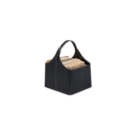 Panier à bois similicuir noir – Dimensions 33x36x20cm – Accessoire cheminée et porte-revues – Anse de transport pratique (1/5)