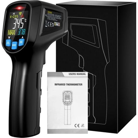 Thermomètre laser IR sans contact, plage de mesure ajustable -50°C à +600°C, thermomètre de température infrarouge (1/4)