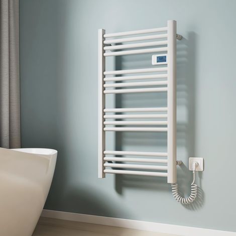 Radiateur de salle de bain électrique 960 x 540 mm - Radiateur électrique avec thermostat - Radiateur électrique de salle de bain - Porte-serviettes - Blanc - 500 W (1/5)
