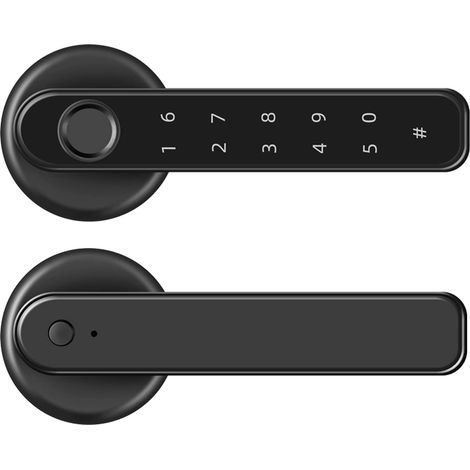 Verrou de porte intelligent à empreintes digitales sans clé 3-en-1, déverrouillage par levier intelligent par empreinte digitale/clavier/code/clé pour la maison, l’hôtel, l’appartement, le (1/5)