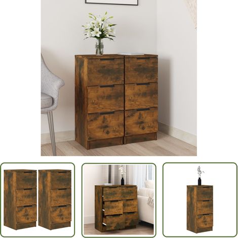 The Living Store Buffets 2 pcs Chêne fumé 30x30x70 cm Bois d'ingénierie - Buffet - Meuble De Rangement - Commode - Mobilier Intérieur - Meuble De Salon (1/5)