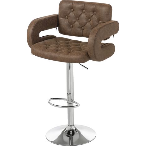 PU Lear Upholstered Swivel Bar Stool, Height Adjustable with Back, Armrest, Footrest, Coffee (1/5)