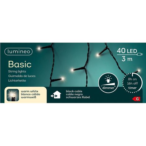 Lumineo LED Lichterkette Basic schwarz 3 Meter 40 Lichter - warmweiß (1/4)