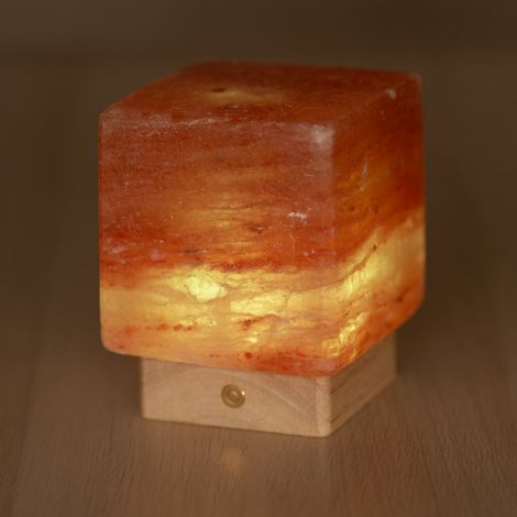 Lampada di Sale Himalayano a batteria Rosa naturale a forma di Cubo 2Kg