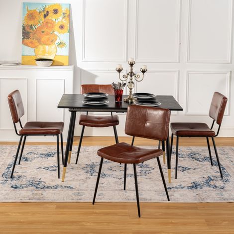 MEUBLES COSY Set of 4 Vintage Industrial Dining Chairs in Reddish Brown Microfiber Fabric