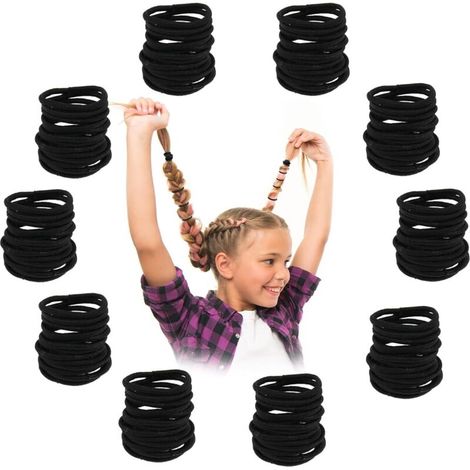 300 schwarze Haargummis, 2 mm kleine Mini-Haargummis, schonende Haargummis für Pferdeschwänze, lockere Haarbänder, dehnbare Haarbänder für Damen (1/4)