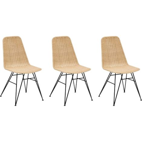 Lot de 3 Chaises en Rotin "May" 86cm Naturel (1/3)