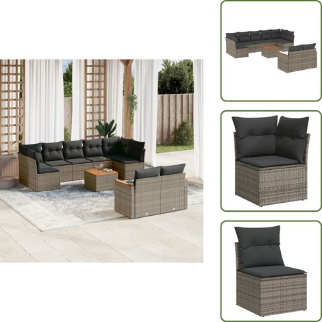 The Living Store 10-tlg. Garten-Sofagarnitur mit Kissen Grau Poly Rattan - Gartenmöbel - Outdoor-Set - Rattan Gartenset - PE-Rattan - Esstisch Set (1/5)