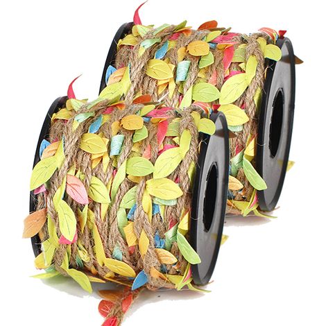 Ficelle De Jute - 5 mm - 20 m - Avec Feuilles Vertes - Pour Décoration De Jardin Et Loisirs Créatifs - 1 Rouleau (1/5)
