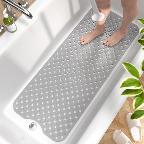 Badewannenmatte rutschfest 101x40cm, BPA-frei, schimmelresistent, maschinenwaschbar, Grau (1/5)