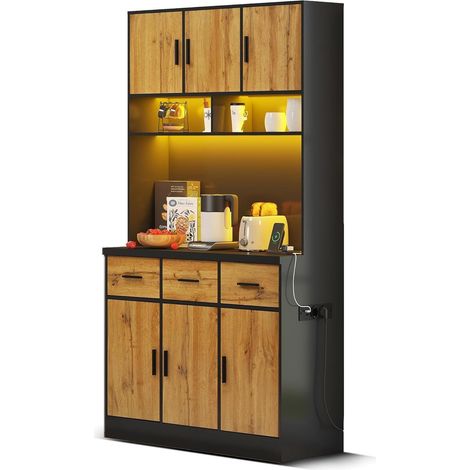 FurnitureR Black Tall Kitchen Cupboard 100x40x180cm with LED Power (1/5)