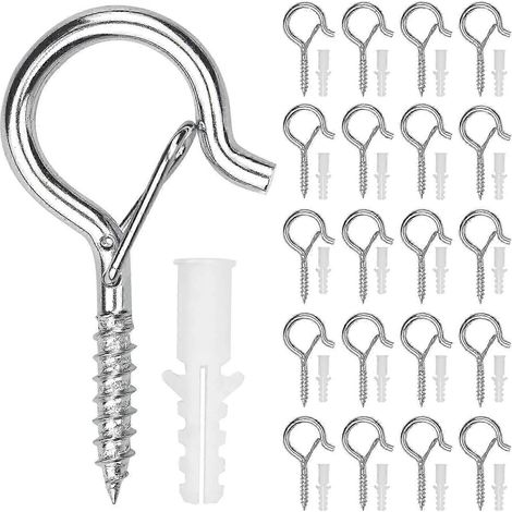 20 crochets robustes, fixés par vis, adaptés à la suspension de lampes murales, de paniers à plantes, de mangeoires, de lanternes, etc., avec boucles de sécurité. (1/5)