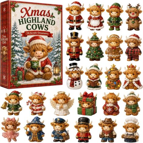 Calendrier de l'Avent Highland Cow 2026, 24 jours, vache 3D guirlande lumineuse rideau de fenêtre, guirlande lumineuse solaire de jardin (1/5)